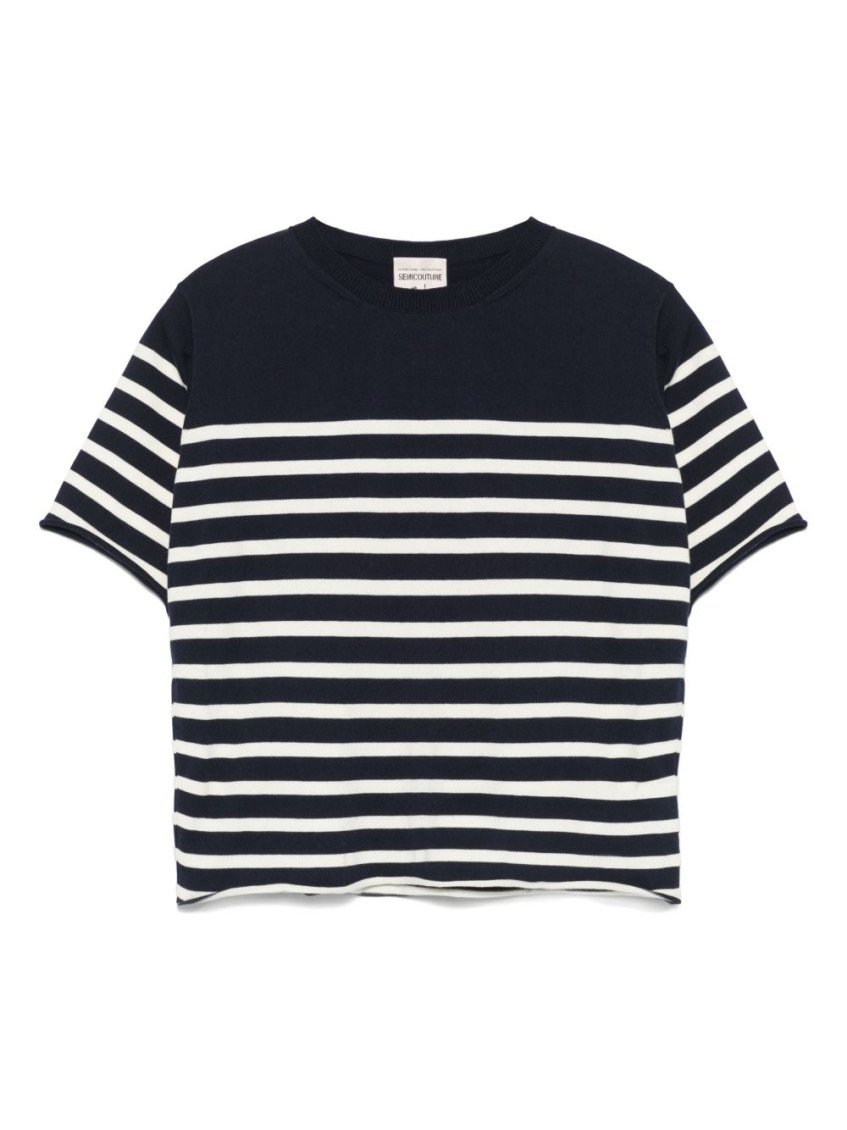 Shop Semicouture Blue Ombeline Striped Cotton Sweater