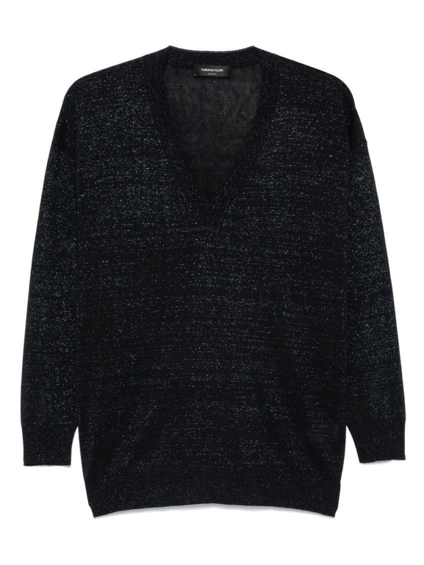 Fabiana Filippi Blue Linen Blend V-necked Sweater