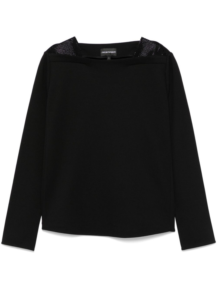 EMPORIO ARMANI BLACK CRYSTAL-EMBELLISHED SWEATSHIRT