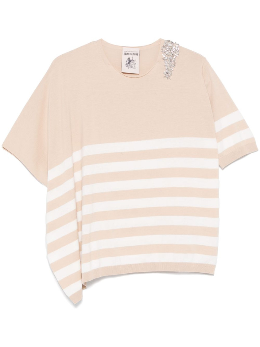 SEMICOUTURE BEIGE ANTOINE STRIPED COTTON SWEATER