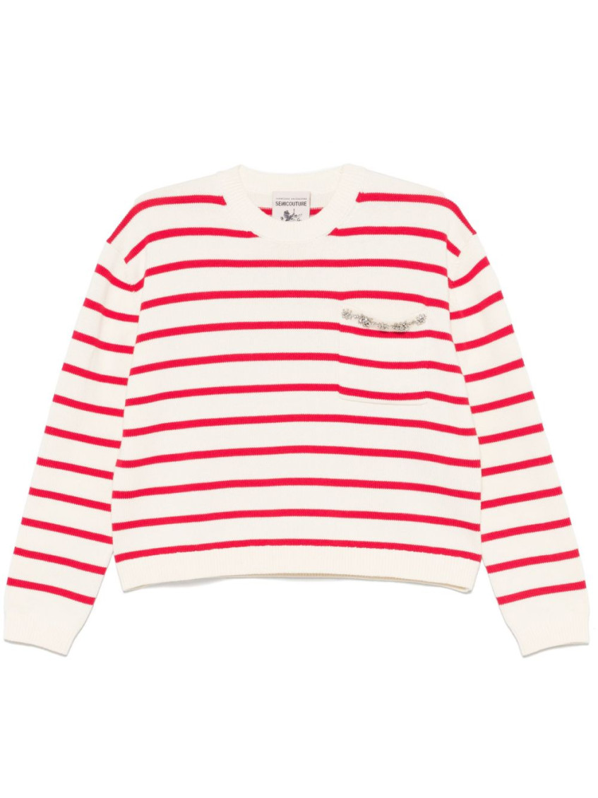 Shop Semicouture White Rita Striped Cotton Sweater