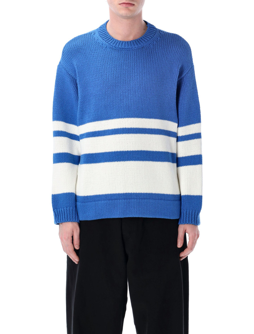 YMC YOU MUST CREATE BLUE WHITE CREWNECK STRIPED SWEATER