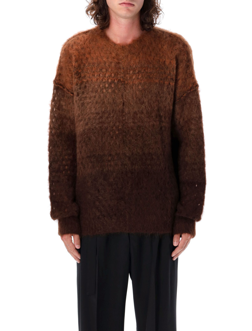 Cmmn Swdn Brown Crewneck Open Knit Sweater