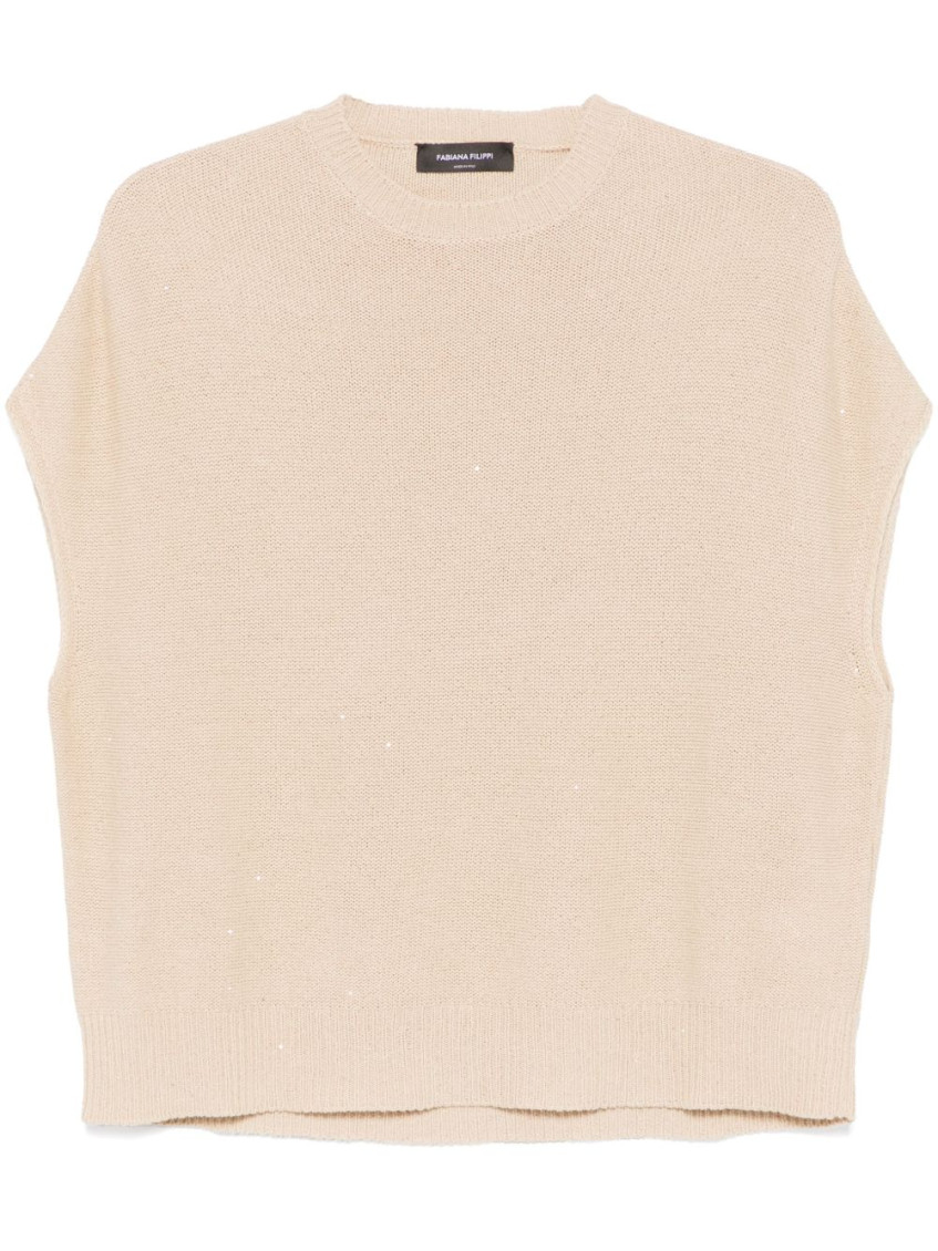 Shop Fabiana Filippi Beige Linen Blend Crewneck Sweater