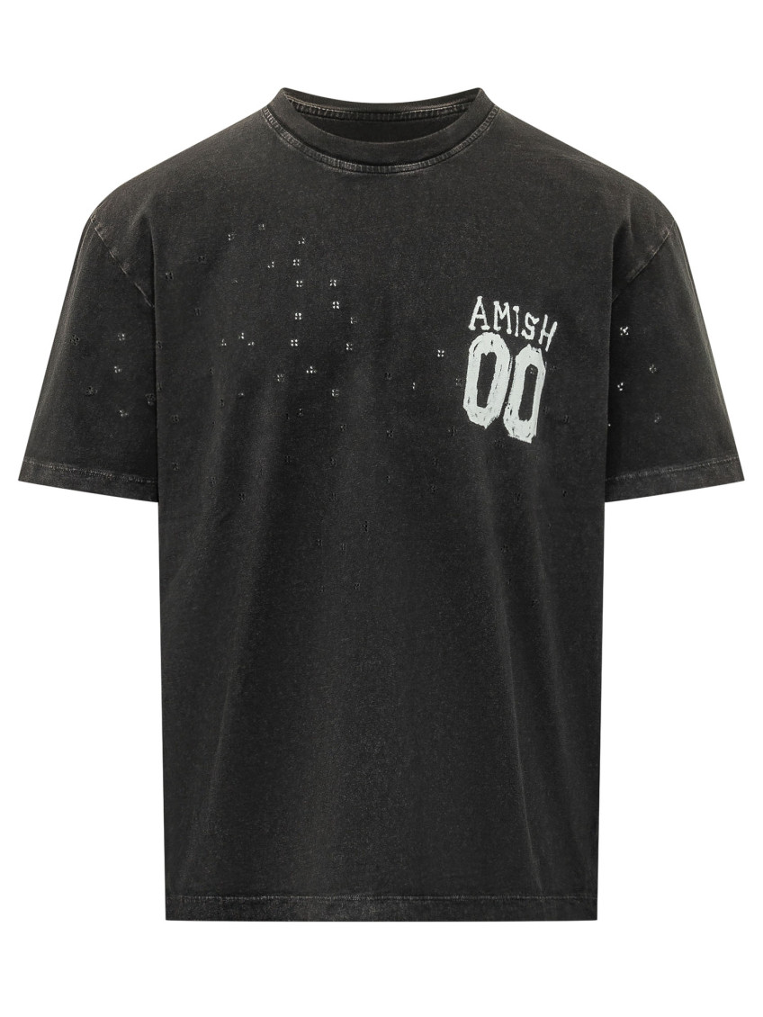 Amish Distressed Logo-print T-shirt In Black