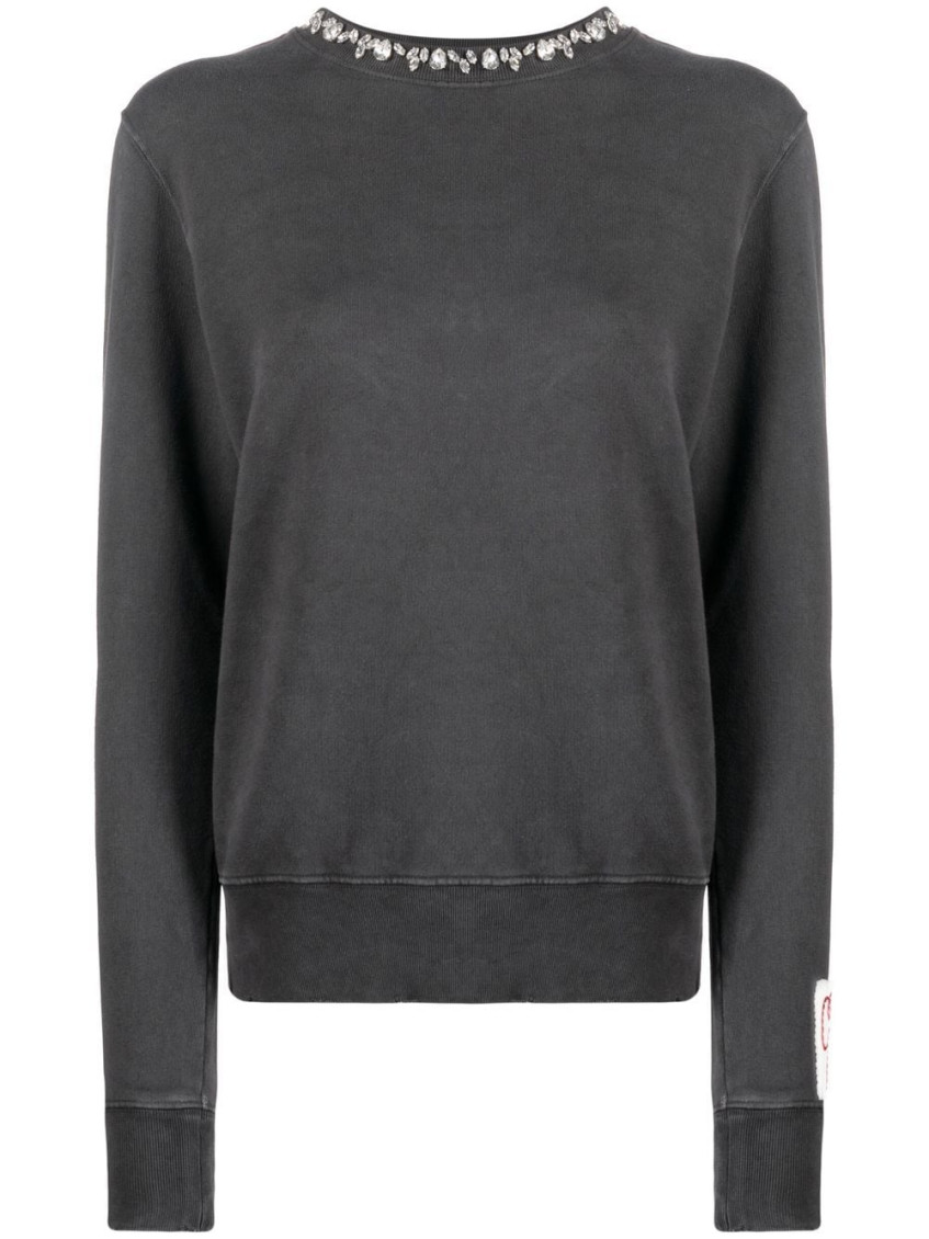 Golden Goose Athena Crystal Embellished Distressed Cotton Sweatshirt In Grey