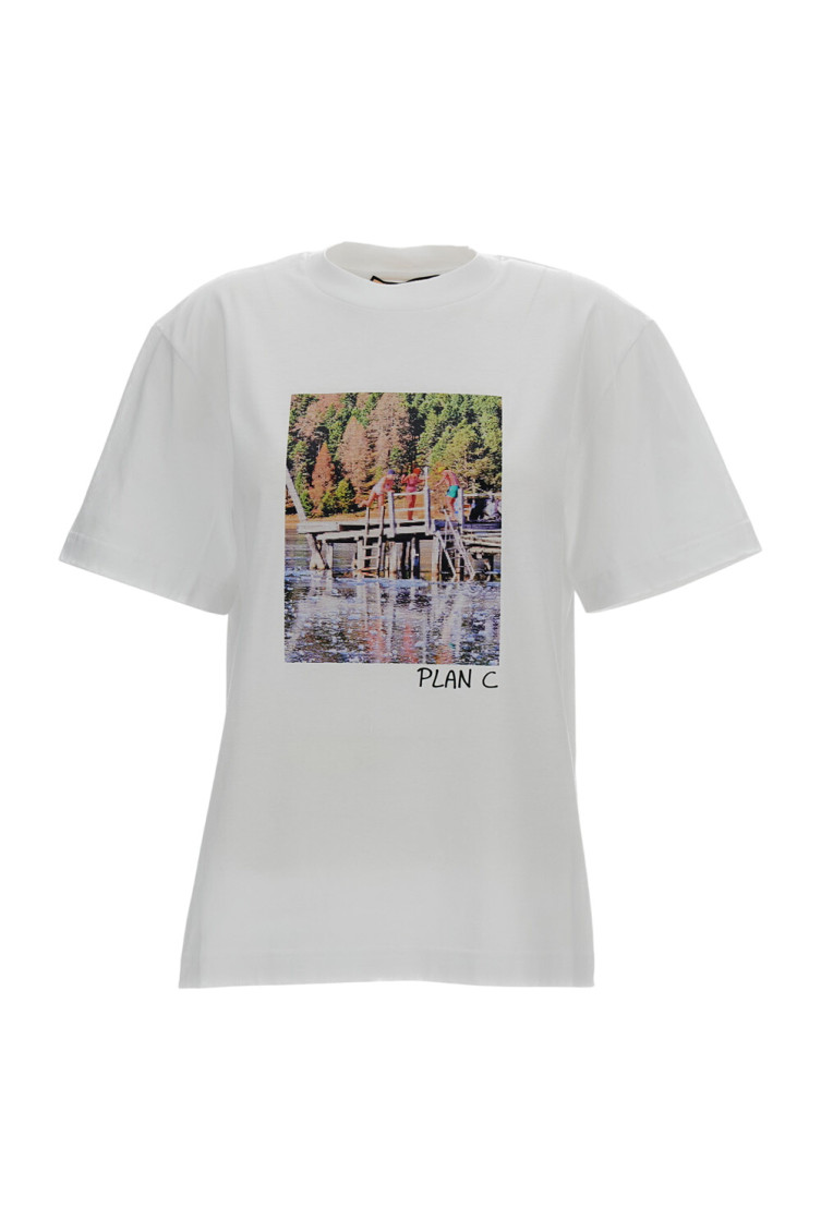 Plan C White Graphic Crew Neck T-shirt