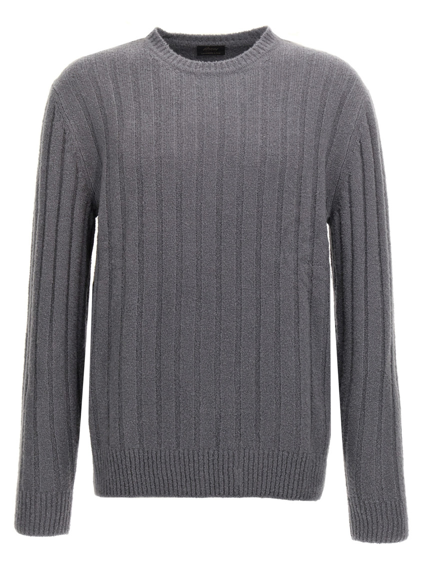 Brioni Crewneck Ribbed Sweater Long Sleeves In Grey