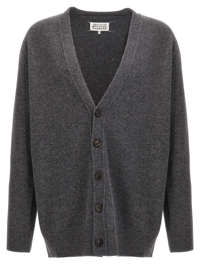 Maison Margiela Wool Cardigan With Four-stitched Logo In Grey