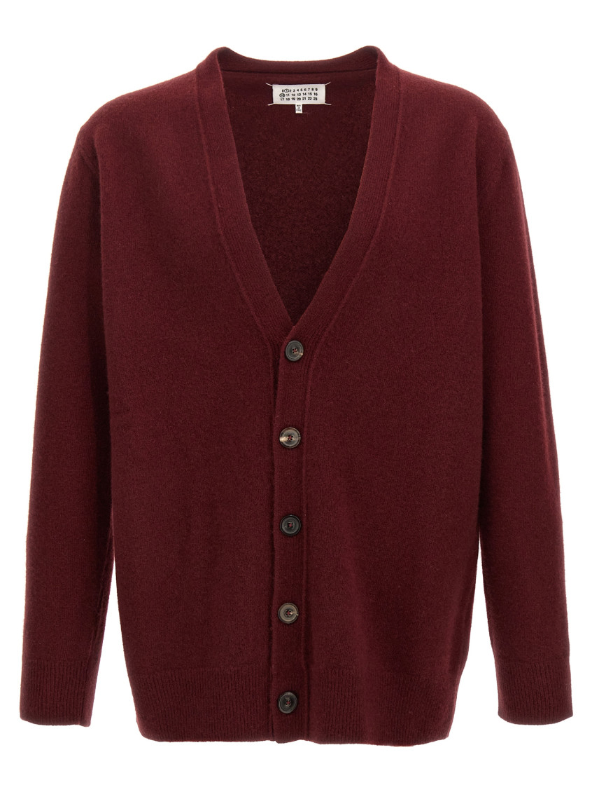 Maison Margiela Wool Cardigan With V-neck And Back Detail In Maroon