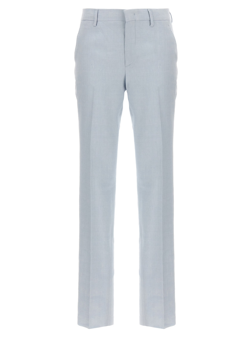 Tagliatore Light Blue Linen Blend Trousers In Light Blue