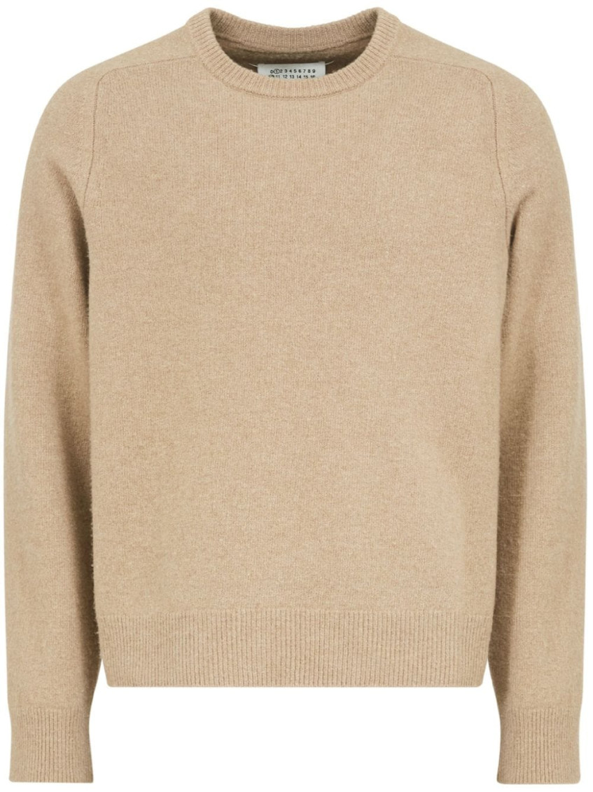 Maison Margiela Four-stitches Wool Crewneck Sweater In Beige