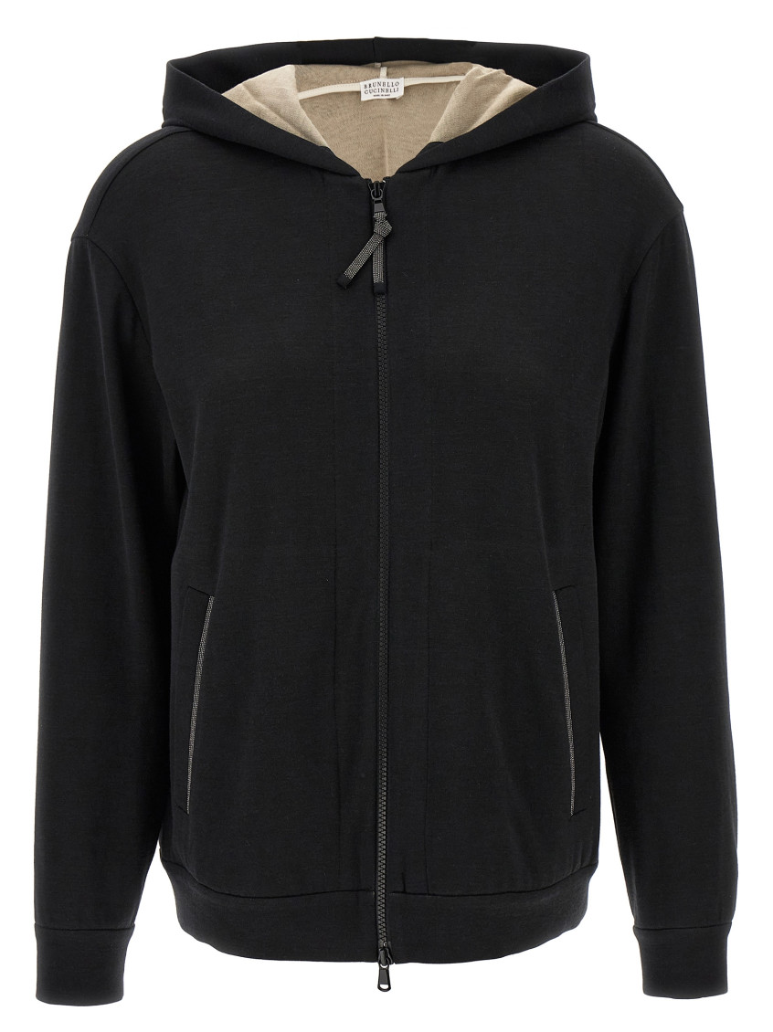 Brunello Cucinelli Women Cotton-silk Sweatshirt Topwear With Jewellery In Black