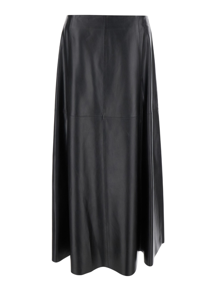 Arma Black Relaxed Skirt With Zip Closure In Leather Woman In Black