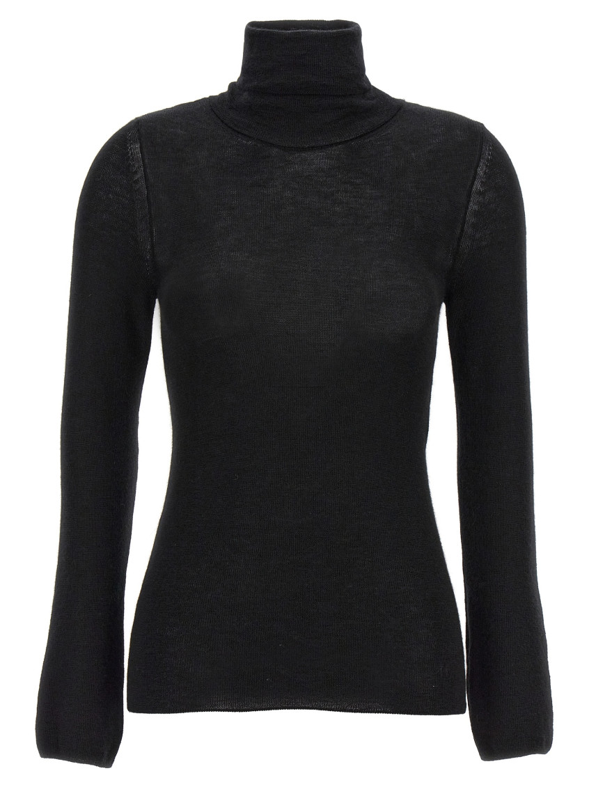 Tom Ford Turtleneck Long-sleeve Fine Cashmere-silk Top In Black