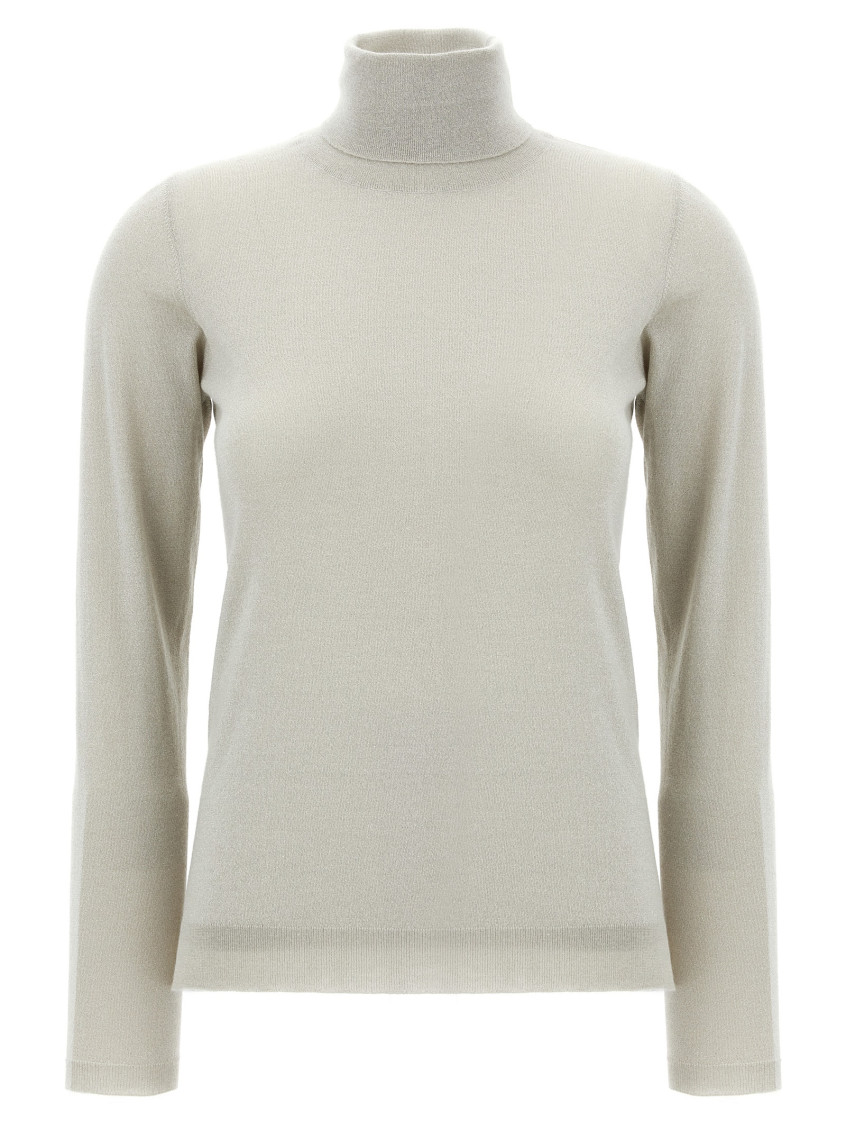 Brunello Cucinelli Cashmere-silk Glitter Turtleneck Sweater In White