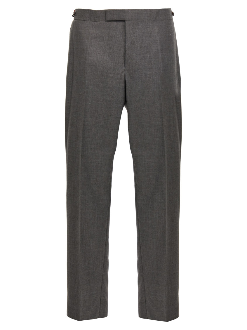 Thom Browne Wool Trousers With Back Pockets And Belt Loops In Grey