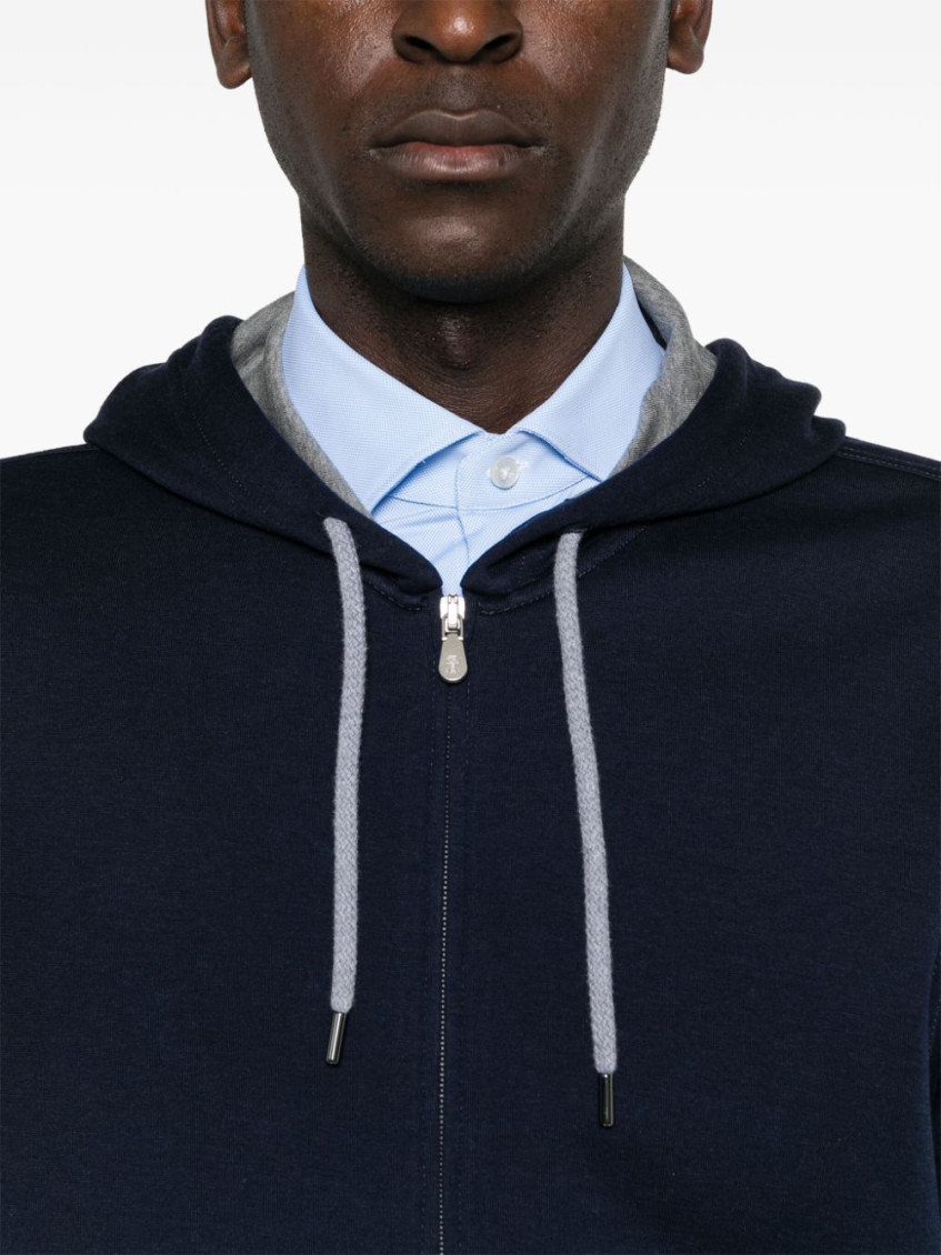 Brunello Cucinelli Dark Blue Zipped Hoodie for Men Online USA at
