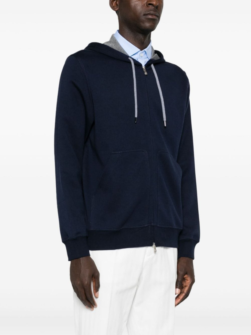Brunello Cucinelli Dark Blue Zipped Hoodie for Men Online USA at