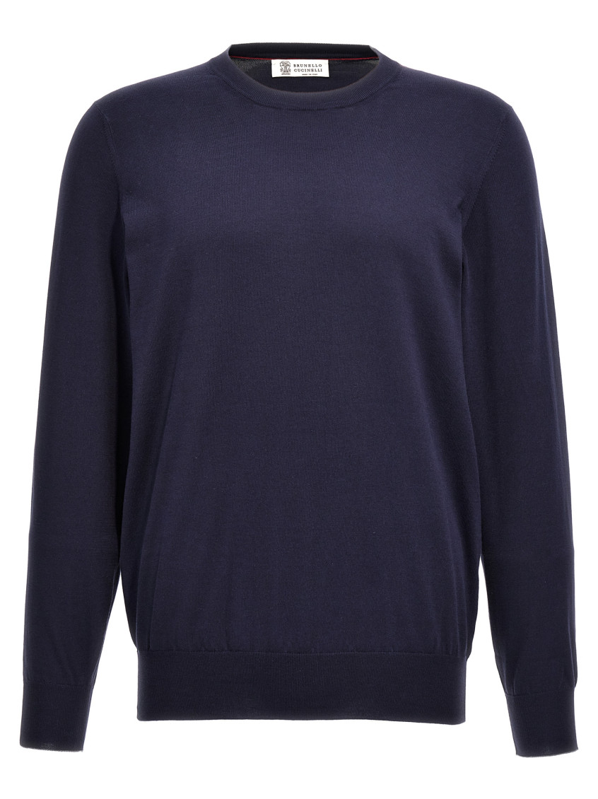 Brunello Cucinelli Men's Cotton-wool Blend Crew Neck Sweater In Navy Blue