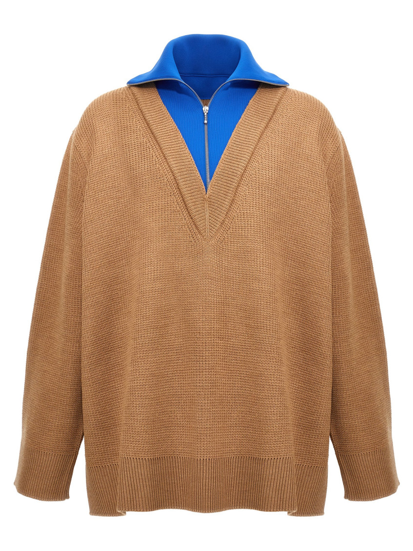 Jil Sander Zipper Detail Long Sleeve Knit Sweater In Multicolor