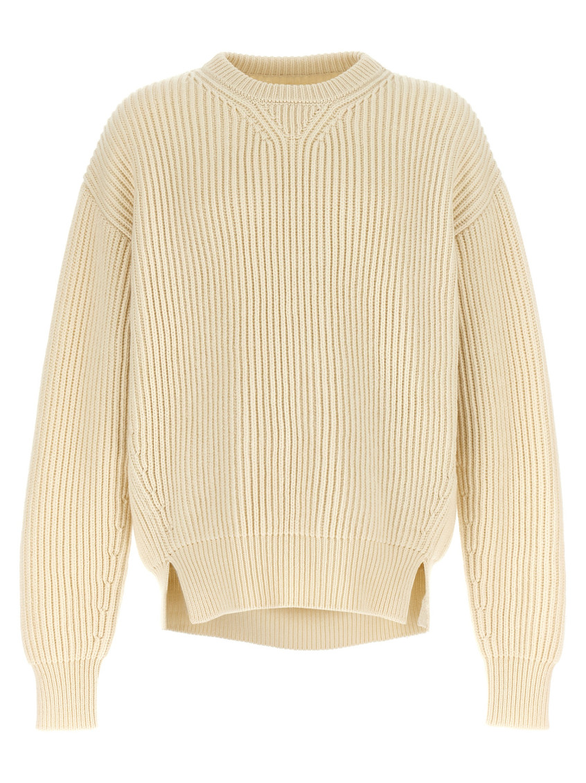 Jil Sander Oversized Crew Neck Sweater With Ribbed Texture In Natural