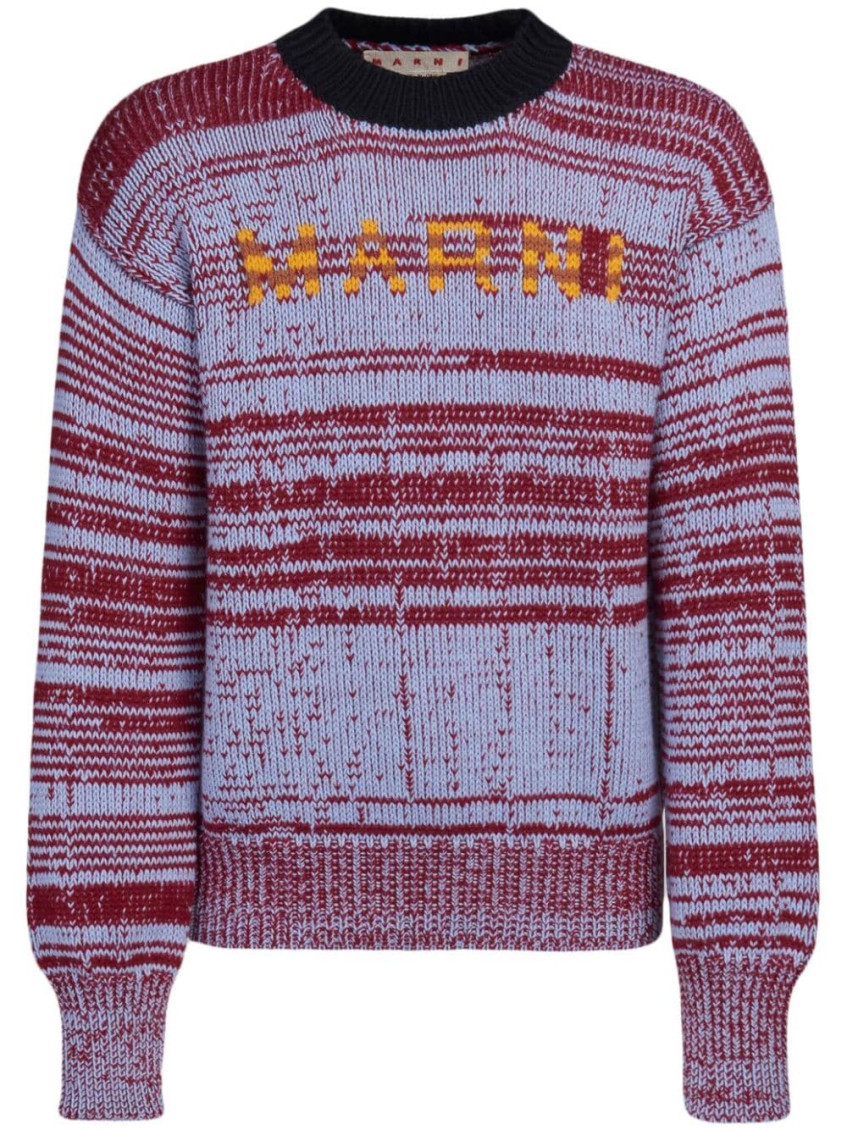 Marni Multicolor Logo Sweater In Brown