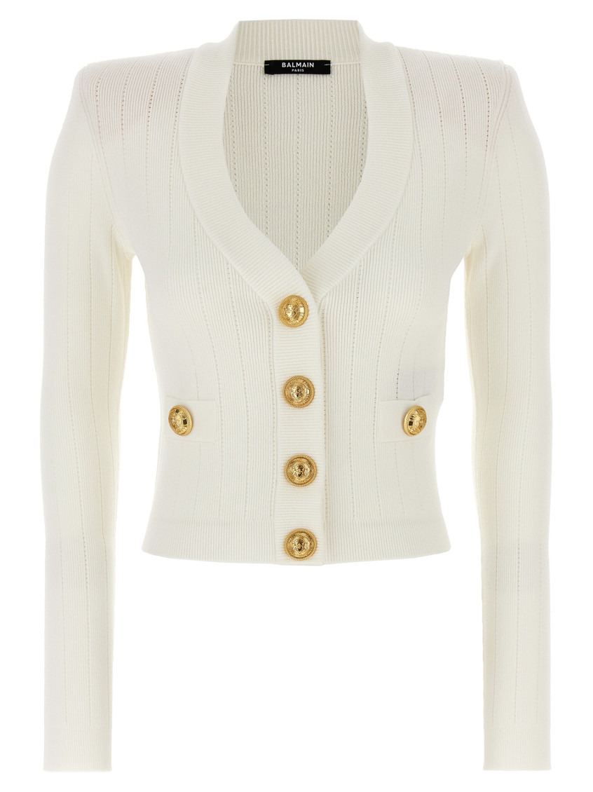 Balmain Women Buttoned V-necked Cardigan In White