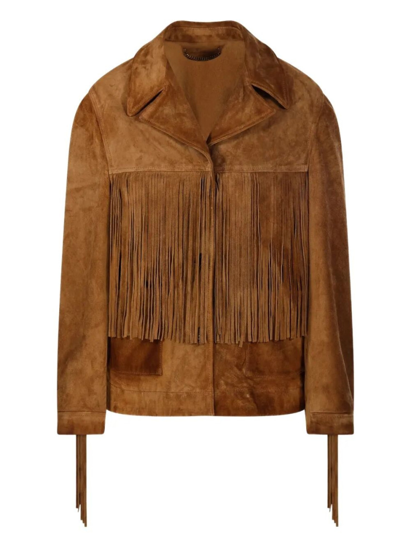 Golden Goose Fringed Leather Jacket With Collar And Suede Texture In Brown