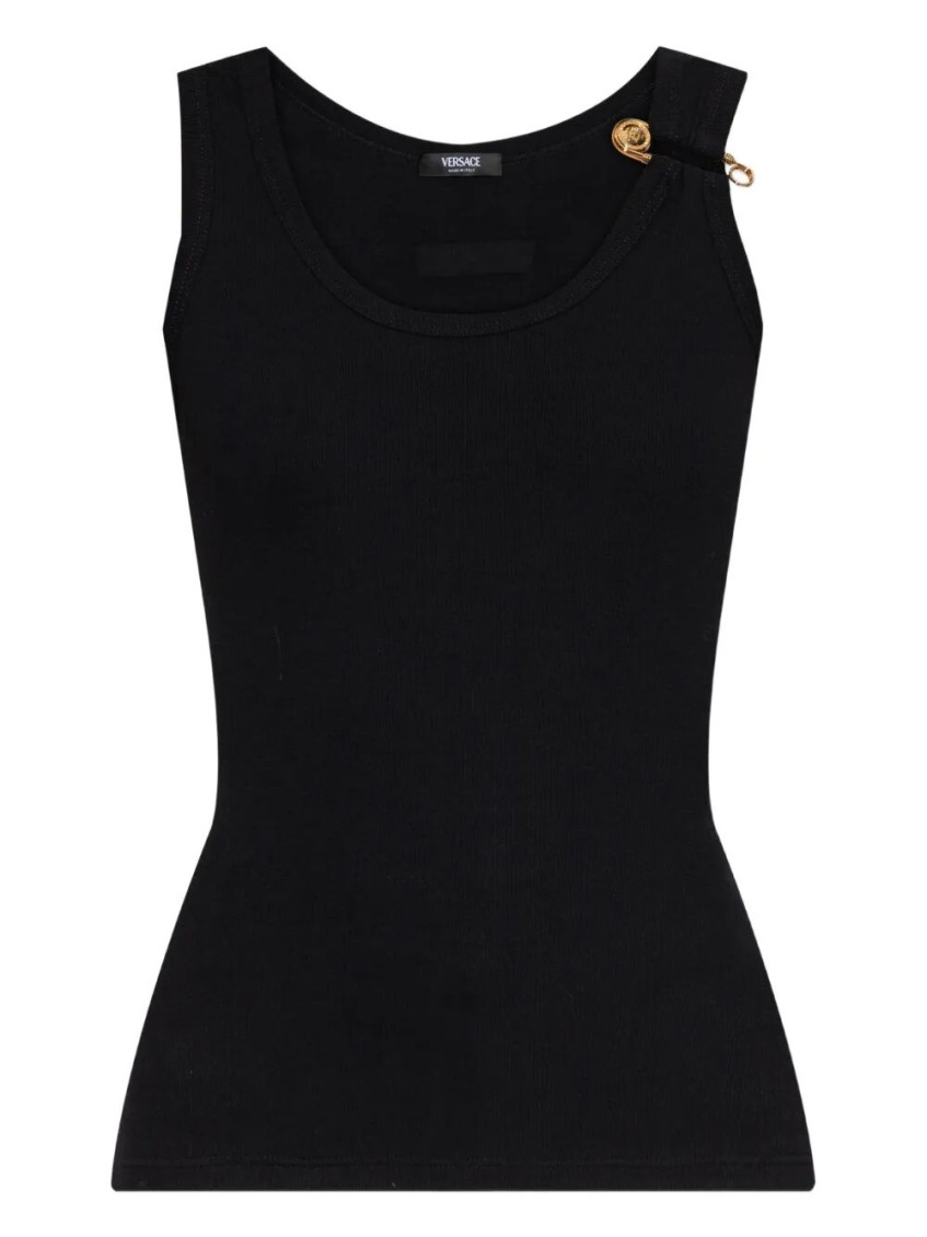 Versace Safety Pin Ribbed Tank Top Clothing In Black