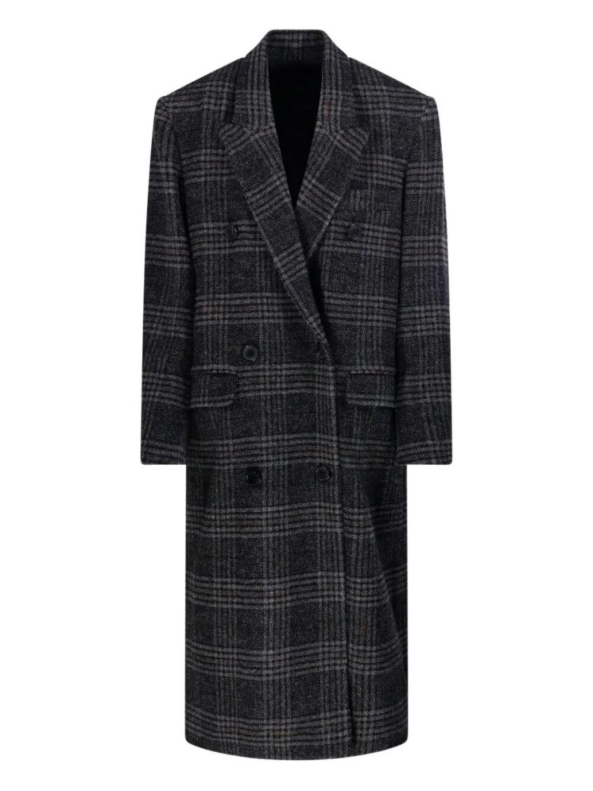 Isabel Marant Étoile Long Checked Double-breasted Notched Lapels Coat In Black