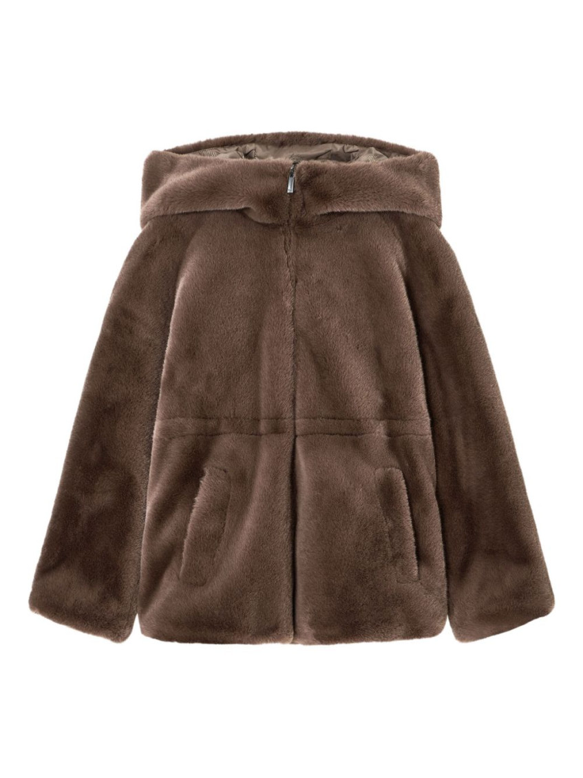 Emporio Armani Brown Faux-fur Reversible Blouson In Brown