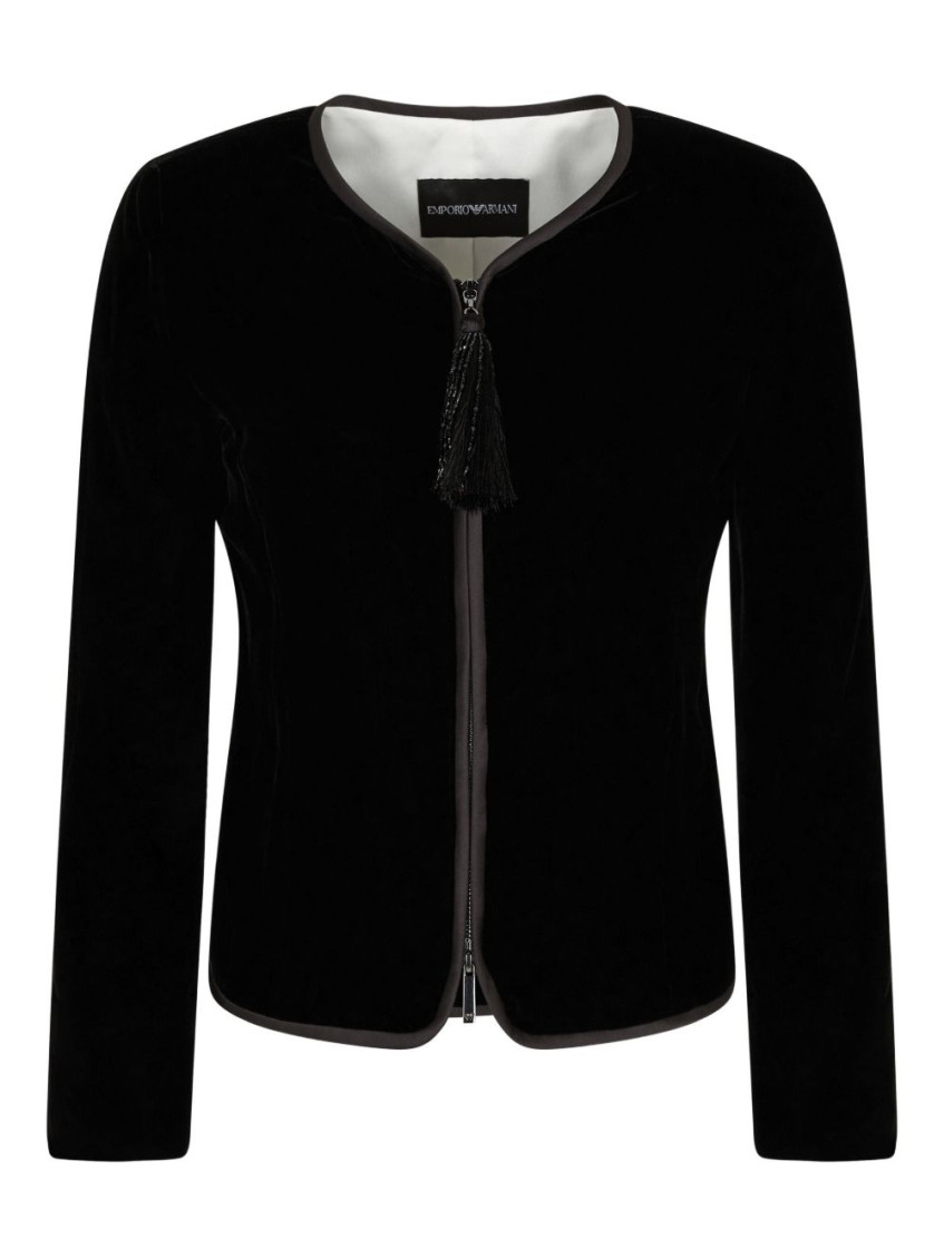 Emporio Armani Velvet Tassel-embellished Jacket In Black