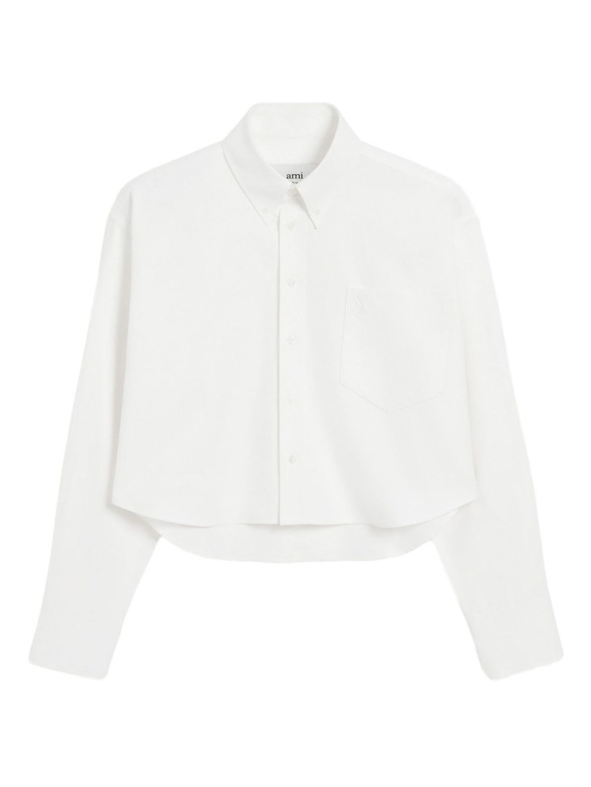 Ami Alexandre Mattiussi White Cotton Ami De Coeur Cropped Oversized Shirt White In White