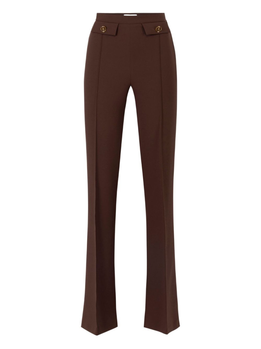Elisabetta Franchi Flared Leg Trousers Gold-tone Buttons In Brown