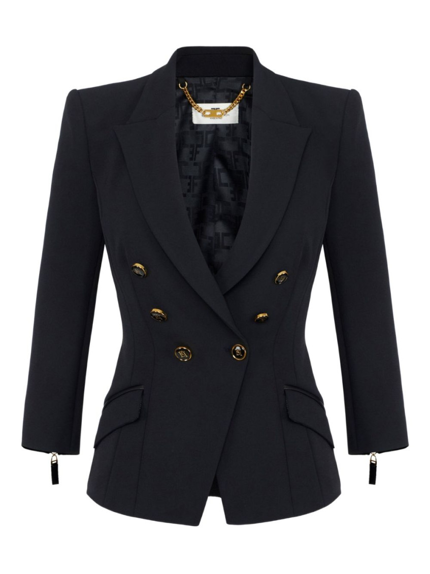 Elisabetta Franchi Tailored Blazer With Padded Shoulders And Peak Lapels In Black