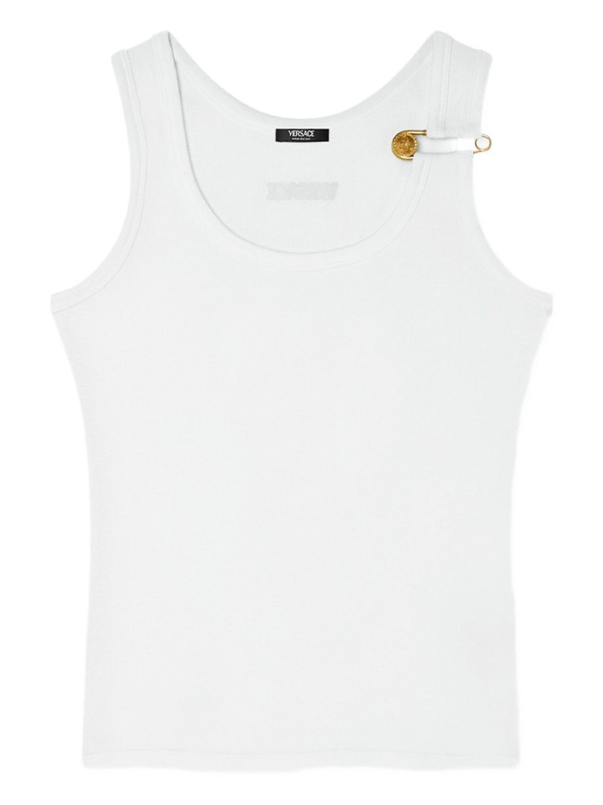 Versace Logo Cotton Tank Top In White
