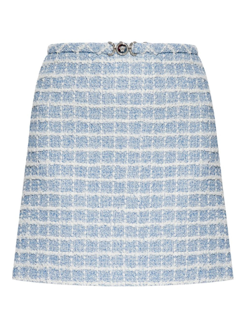 Versace Mini Skirt In Tweed With Belt Detail In Blue