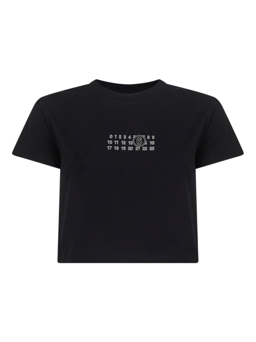 Mm6 Maison Margiela Crop T-shirt With Number Graphics In Black