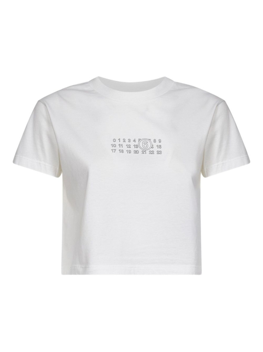 Mm6 Maison Margiela White Jersey Cropped Numeric Signature T-shirt In White