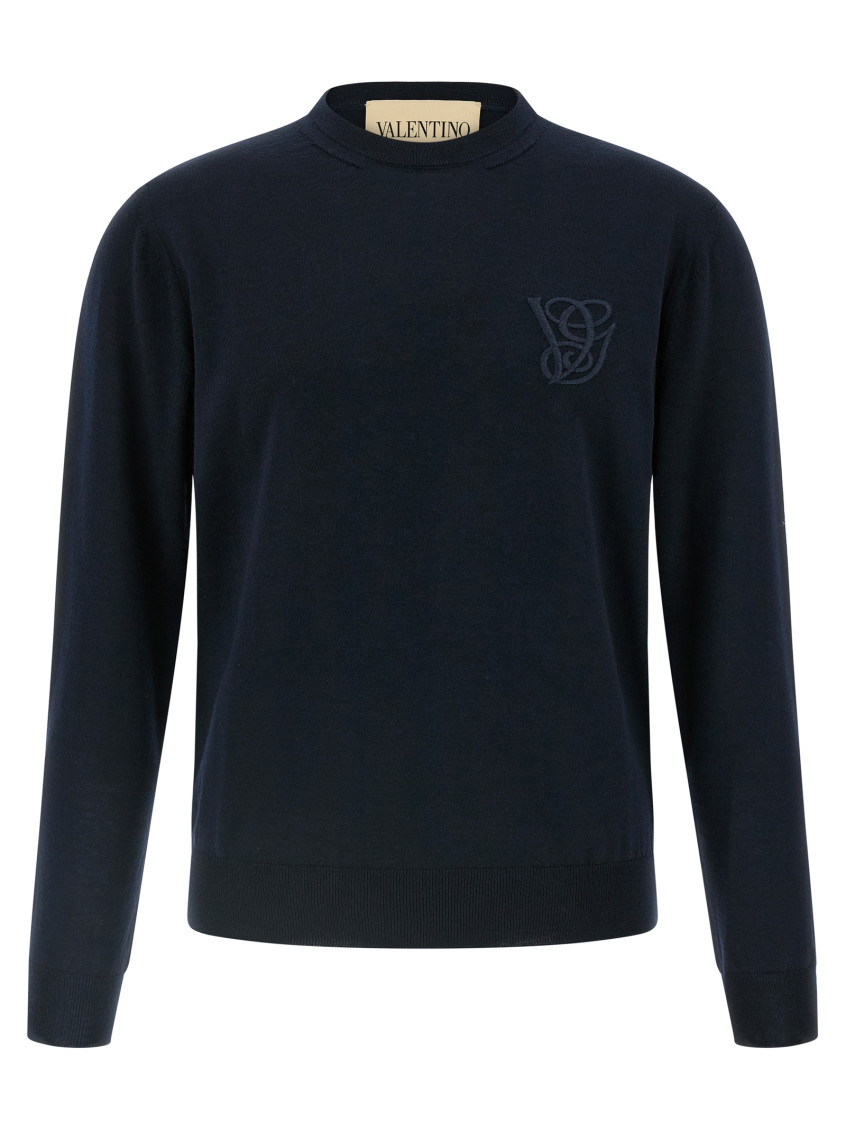 Valentino Wool Crew Neck Sweater In Blue