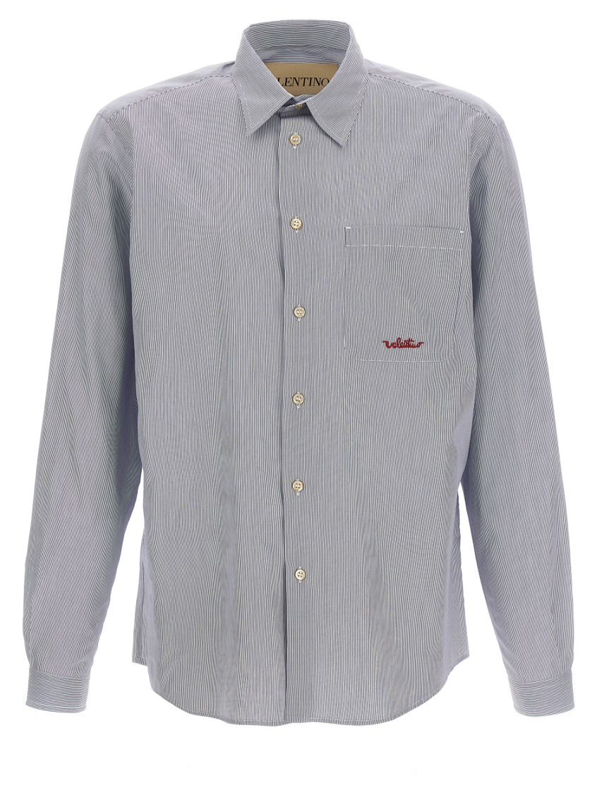 Valentino Garavani Striped Shirt Shirt And Blouse Light Blue In Gray