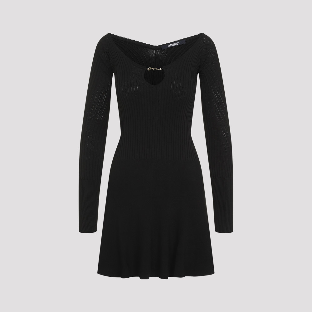 Jacquemus Womens Black Logo-plaque Slim-fit Knitted Mini Dress In Black