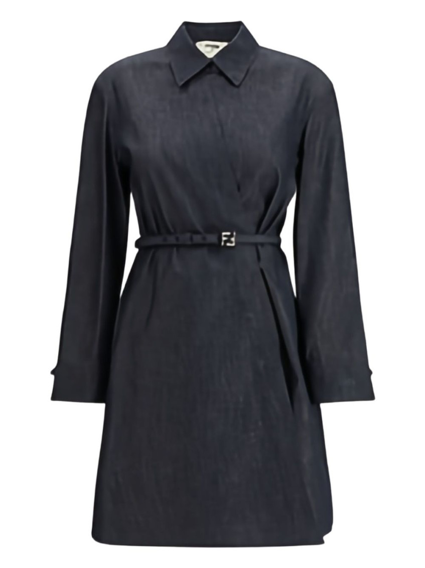 Fendi Belted Denim Shirt Mini Dress In Blue