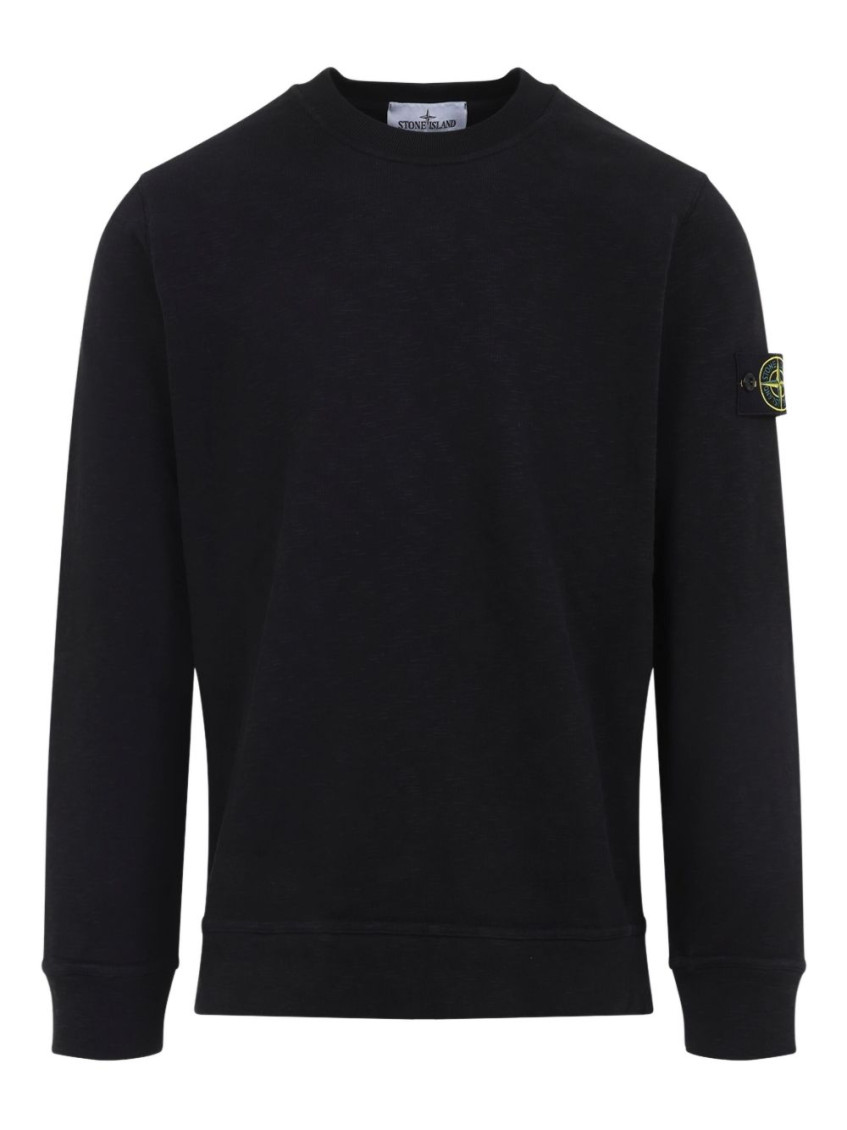 Stone Island Organic Cotton Crew Neck Sweater With English Ribs Knitwear Blue In Black