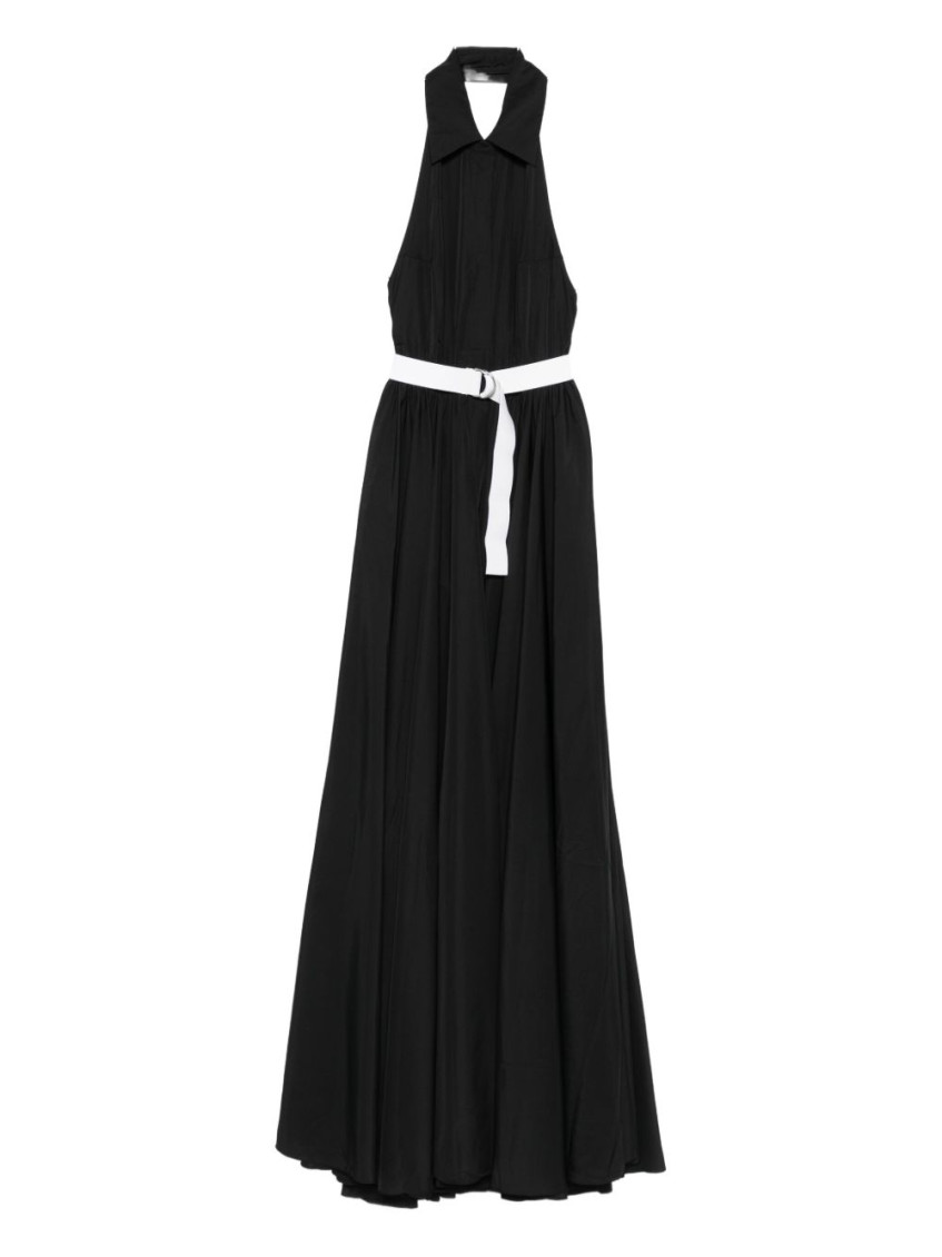 Norma Kamali Halterneck Belted Maxi Dress In Black