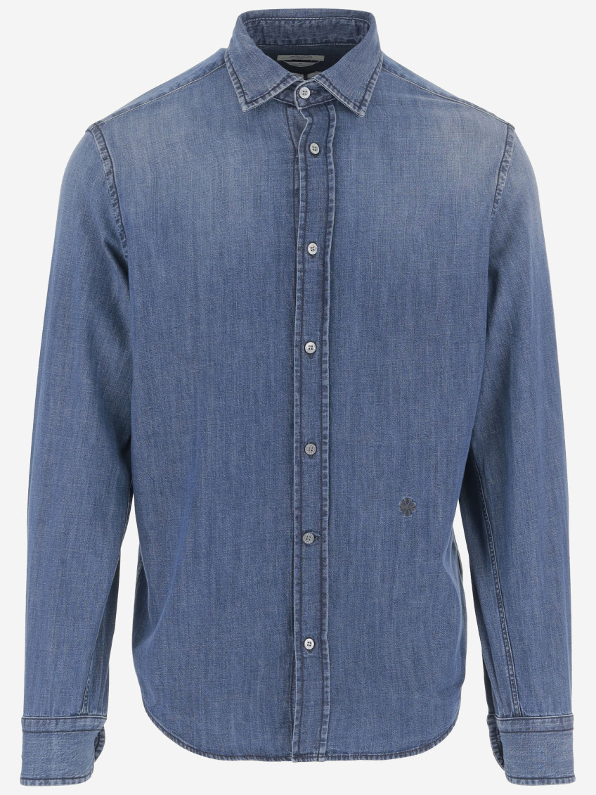 Jacob Cohen Cotton Denim Shirt With Classic Collar And Curved Hem In Blue