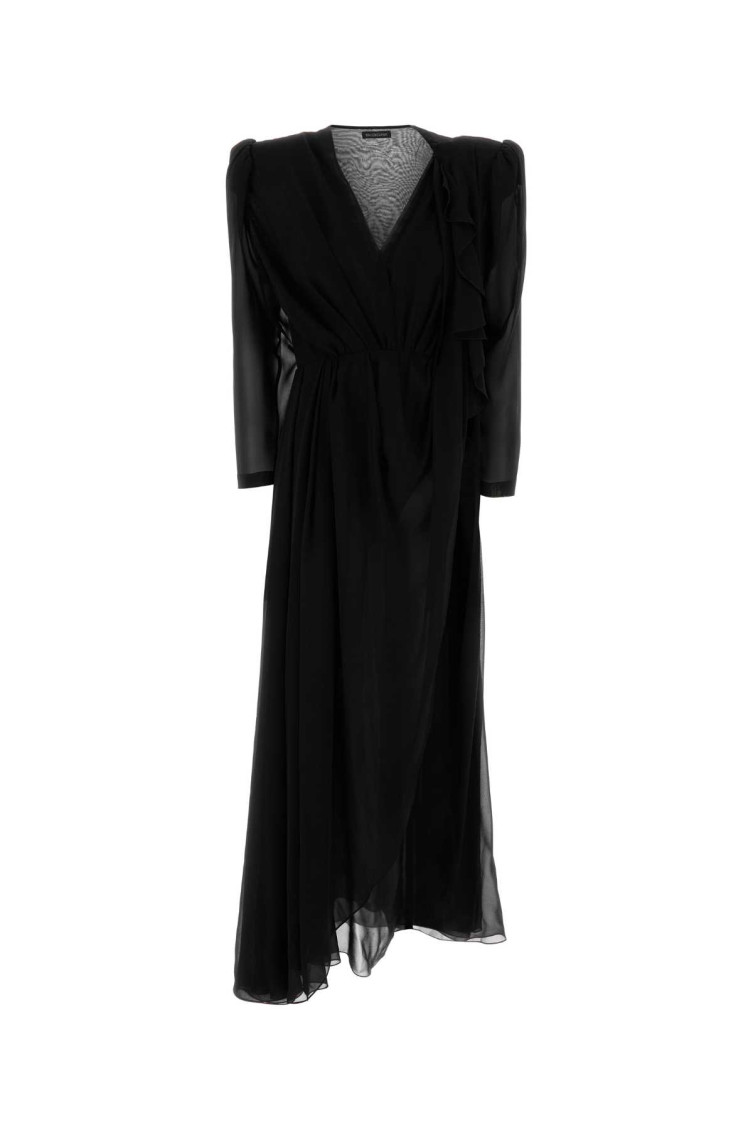 Balenciaga Maxi Dress With Puff Shoulders And Ruffles In Black