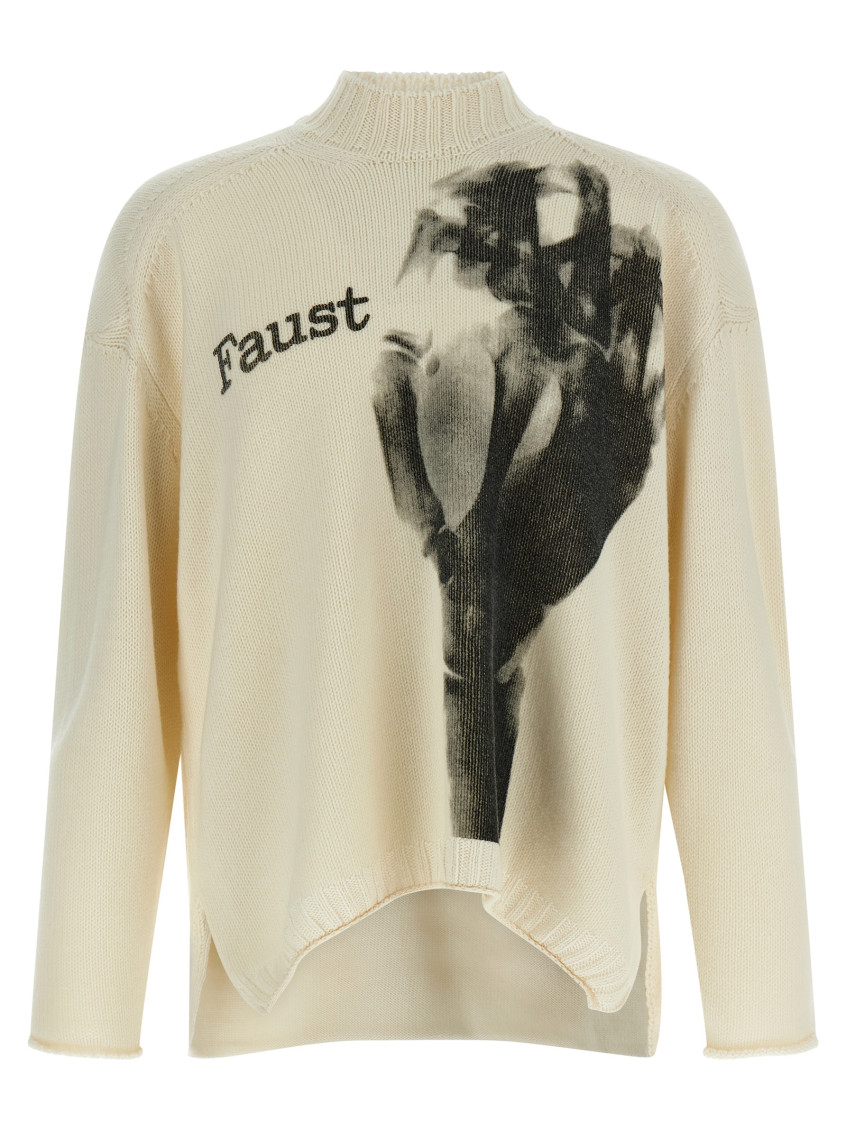 Undercover Asymmetric Hem Graphic Print Sweater In White
