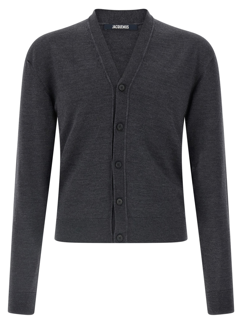 Jacquemus Embroidered Long Sleeve Cardigan In Gray